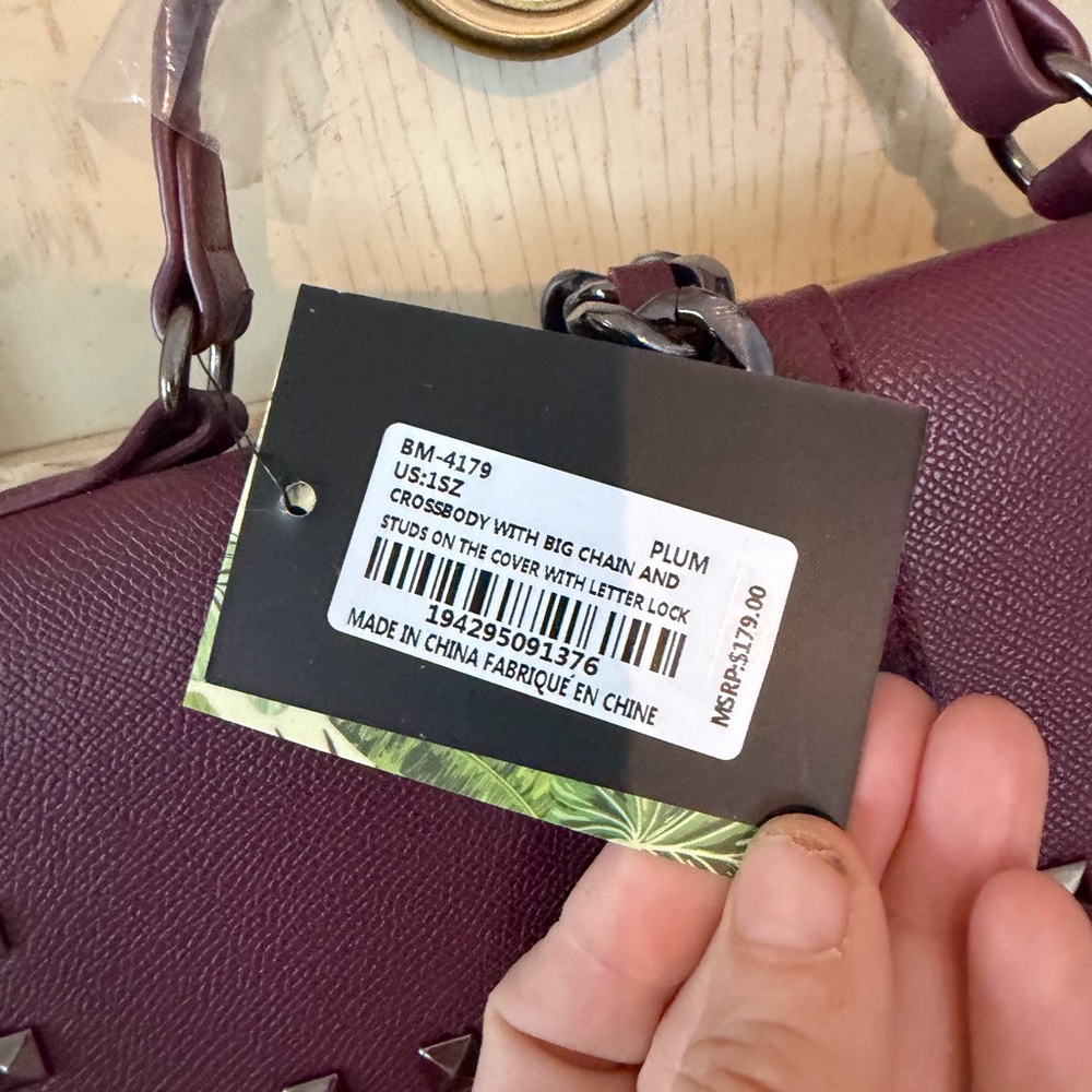 Badgley Mischka Burgundy Studded Satchel - Picture 2 of 6